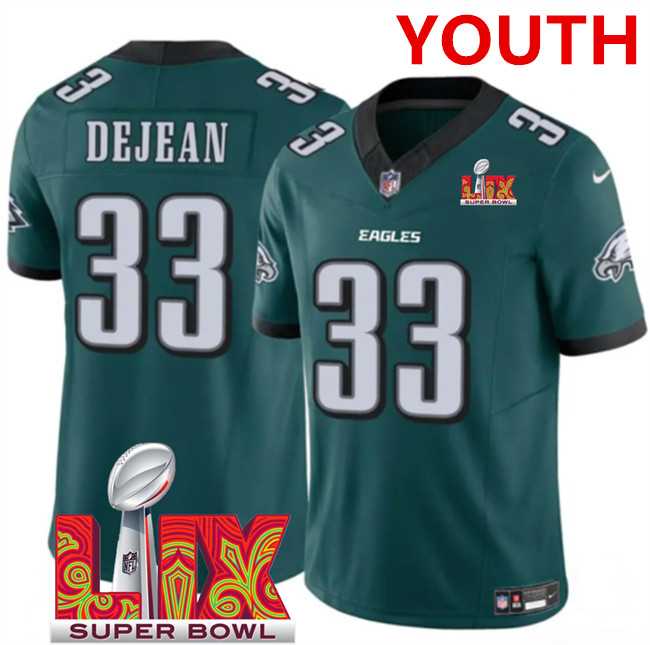 Youth Philadelphia Eagles #33 Cooper DeJean Green 2025 Super Bowl LIX Patch New F.U.S.E. Vapor Untouchable Limited Stitched Jersey